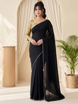 Akhilam - Black Tussar Silk Embroidered Saree