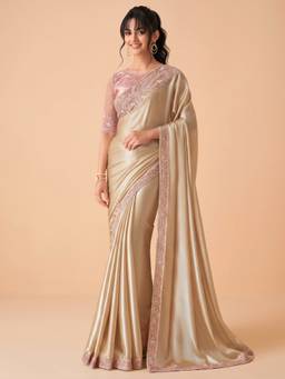 Akhilam - Cream Chiffon Embroidered Saree