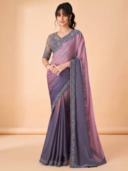 Akhilam - Lavender Chiffon Embroidered Saree