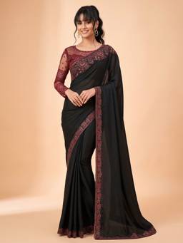 Akhilam - Black Chiffon Embroidered Saree