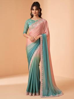 Akhilam - Peach Chiffon Embroidered Saree