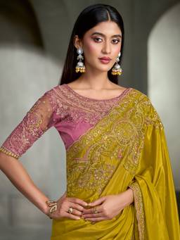 Akhilam - Women'S Crepe Olive Zari Embroidered Saree
