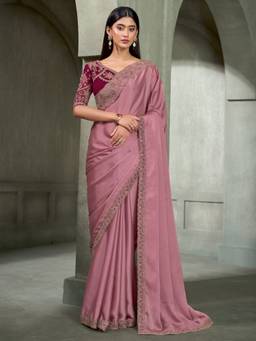 Akhilam - Women'S Georgette Mauve Zari Embroidered Saree