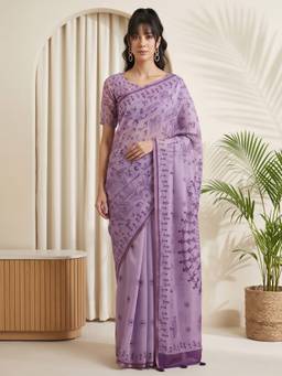 Akhilam - Lavender Cotton Linen Printed Saree