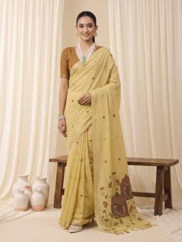 Sareemall - Women's Pure Cotton Yellow Woven Design Saree