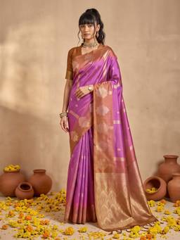Sareemall - Women's Cotton Blend Purple Woven Design Saree