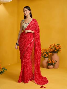 Sareemall - Women's Organza Red Embellished Saree