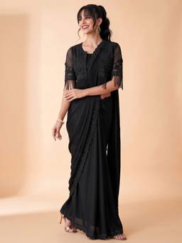 Akhilam - Black Georgette Embellished Saree