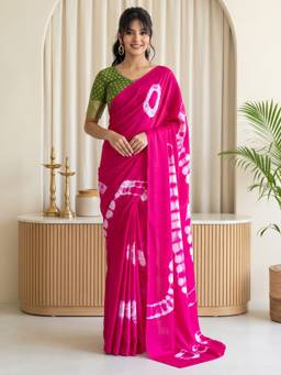 Akhilam - Pink Satin Printed Saree
