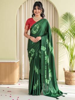 Akhilam - Green Satin Printed Saree