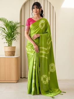 Akhilam - Light Green Satin Printed Saree