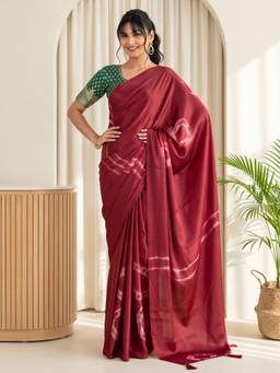 Akhilam - Maroon Satin Printed Saree