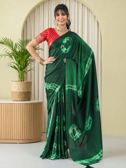 Akhilam - Green Satin Printed Saree
