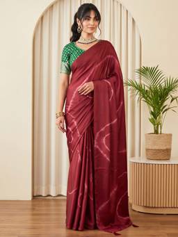 Akhilam - Red Satin Printed Saree