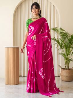 Akhilam - Pink Satin Printed Saree