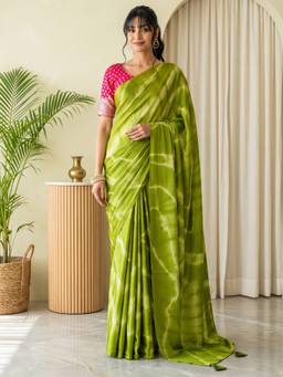 Akhilam - Light Green Satin Printed Saree