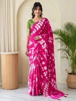 Akhilam - Pink Satin Printed Saree