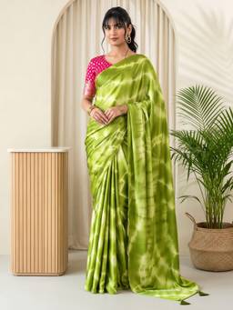 Akhilam - Light Green Satin Printed Saree