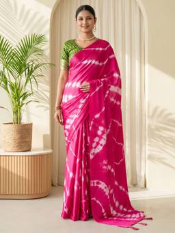 Akhilam - Pink Satin Printed Saree