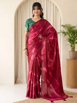 Akhilam - Maroon Satin Printed Saree