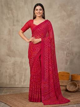 Sareemall - Women's Chiffon Pink Printed Saree