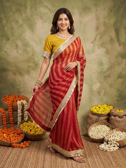 Sareemall - Women's Viscose Red Stripes Saree