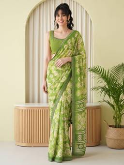 Akhilam - Light Green Georgette Printed Saree