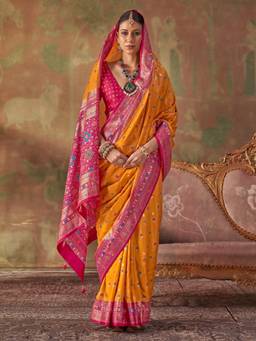 Sareemall - Women's Silk Blend Mustard Printed Saree