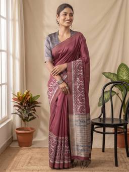 Akhilam - Burgundy Cotton Silk Woven Saree