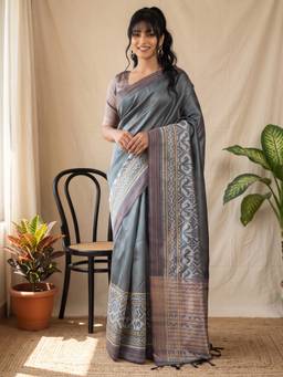 Akhilam - Grey Cotton Silk Woven Saree