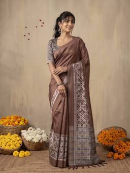 Akhilam - Women'S Silk Cotton Brown Woven Saree