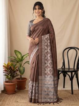 Akhilam - Brown Cotton Silk Woven Saree