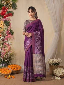 Akhilam - Women'S Silk Cotton Magenta Woven Saree