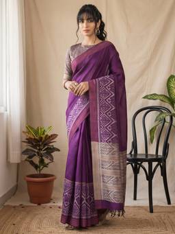 Akhilam - Purple Cotton Silk Woven Saree