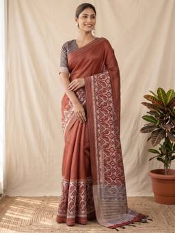 Akhilam - Rust Cotton Silk Woven Saree