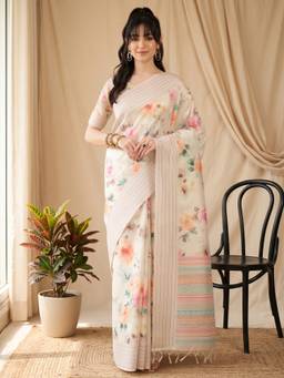 Akhilam - Women'S Silk Cotton Off White Woven Saree