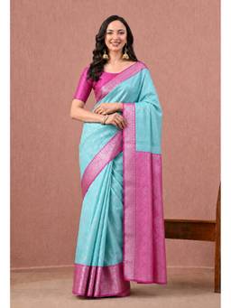 THE WEAVERS SHOP BY RAAVI - Women Art Silk Woven Blue Saree