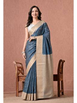 THE WEAVERS SHOP BY RAAVI - Women Woven Art Silk Blue Saree