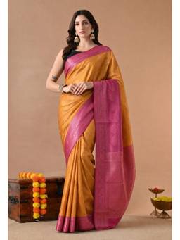 THE WEAVERS SHOP BY RAAVI - Women's Art Silk Woven Yellow Saree