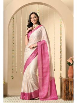 THE WEAVERS SHOP BY RAAVI - Women's Art Silk Woven Cream Saree