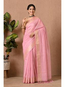 THE WEAVERS SHOP BY RAAVI - Women's Cotton Woven Pink Saree