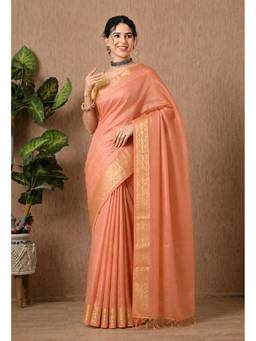THE WEAVERS SHOP BY RAAVI - Women's Cotton Woven Peach Saree