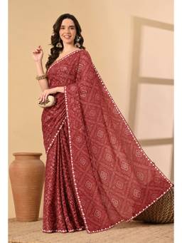 THE WEAVERS SHOP BY RAAVI - Women's Georgette Printed Maroon Saree
