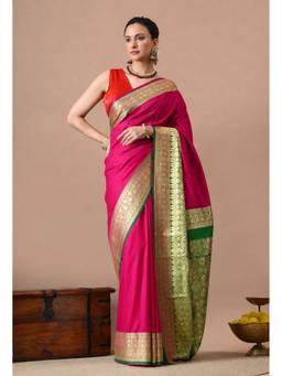 THE WEAVERS SHOP BY RAAVI - Women Art Silk Woven Pink Saree