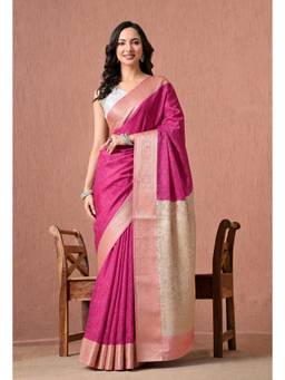 THE WEAVERS SHOP BY RAAVI - Women Art Silk Pink Woven Saree