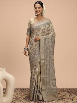 Akhilam - Women'S Satin Silk Beige Digital Print Saree