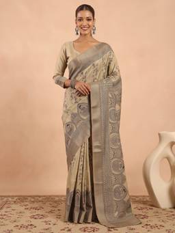 Akhilam - Women'S Satin Silk Beige Digital Print Saree