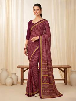 Sareemall - Women's Crepe Maroon Printed Saree