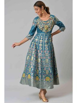 Aurelia - Blue Embroidered A-Line Ethnic Dress