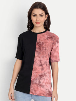 COLOR CAPITAL - Women Black Cotton Colorblock T-Shirt